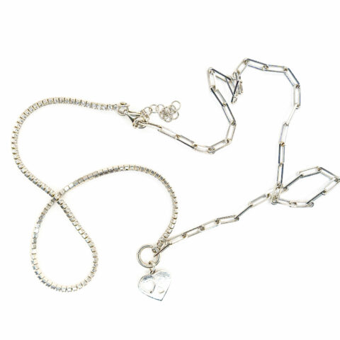 Colier „Dual Heartline” din argint 925 rodiat – pandantiv inimă și lanț elongat