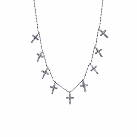 Colier „Crux Novem” din argint 925 rodiat cu 9 cruciulițe