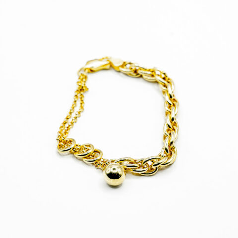 Brățară „DuoSphere” din argint 925 aurit cu lanț dublu – Lungime 18,5 cm