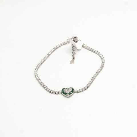 Brățară „Cuore Verde” din argint 925 cu zirconii și pandantiv inimă